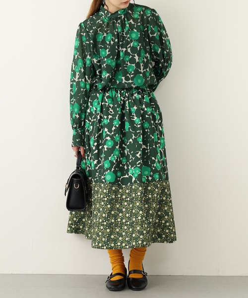 Orla Kiely(-)の「ギャザーコンビスカート(スカート・レディース・レッド/ダークグリーン/ベージュ・38/M/36/S)」の4枚目の写真