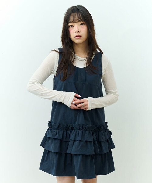 HILLDA Naomi Mini Dress ワンピース 3段ローティアードナイロンミニワンピース / Three-Tier Low-Tiered