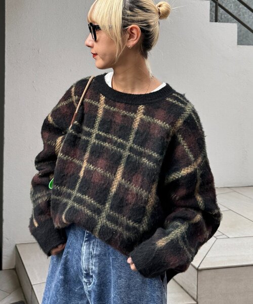 CIAOPANIC TYPY(チャオパニックティピー)の「【ZOZO限定】【UNISEX】シャギーチェックプルオーバーニット(ニット/セーター・レディース・ブラック/グレー/ブルー/グリーン・MEDIUM/LARGE)」の1枚目の写真