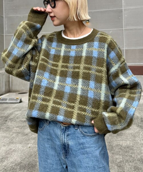 CIAOPANIC TYPY(チャオパニックティピー)の「【ZOZO限定】【UNISEX】シャギーチェックプルオーバーニット(ニット/セーター・レディース・ブラック/グレー/ブルー/グリーン・MEDIUM/LARGE)」の21枚目の写真