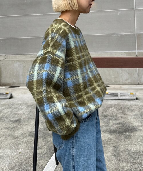 CIAOPANIC TYPY(チャオパニックティピー)の「【ZOZO限定】【UNISEX】シャギーチェックプルオーバーニット(ニット/セーター・レディース・ブラック/グレー/ブルー/グリーン・MEDIUM/LARGE)」の22枚目の写真