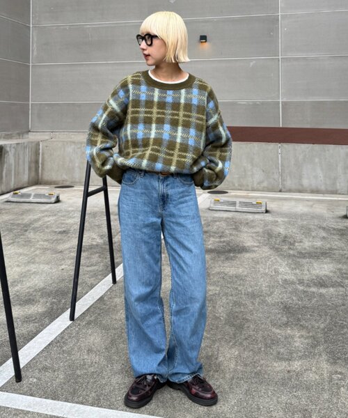 CIAOPANIC TYPY(チャオパニックティピー)の「【ZOZO限定】【UNISEX】シャギーチェックプルオーバーニット(ニット/セーター・レディース・ブラック/グレー/ブルー/グリーン・MEDIUM/LARGE)」の14枚目の写真