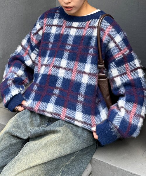 CIAOPANIC TYPY(チャオパニックティピー)の「【ZOZO限定】【UNISEX】シャギーチェックプルオーバーニット(ニット/セーター・レディース・ブラック/グレー/ブルー/グリーン・MEDIUM/LARGE)」の17枚目の写真