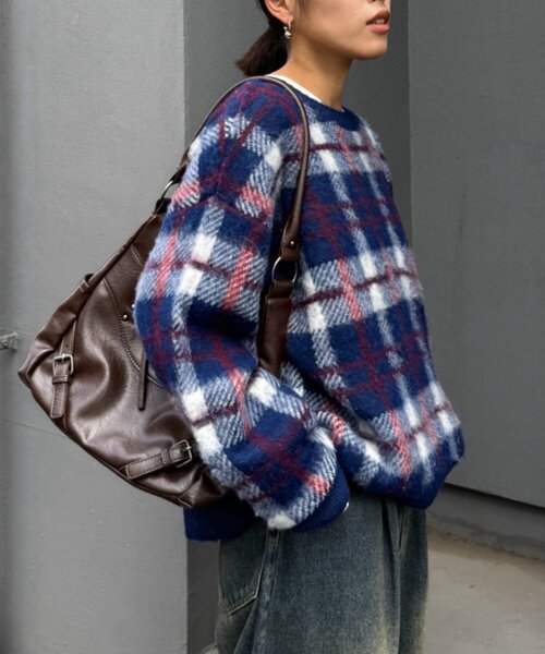 CIAOPANIC TYPY(チャオパニックティピー)の「【ZOZO限定】【UNISEX】シャギーチェックプルオーバーニット(ニット/セーター・レディース・ブラック/グレー/ブルー/グリーン・MEDIUM/LARGE)」の18枚目の写真