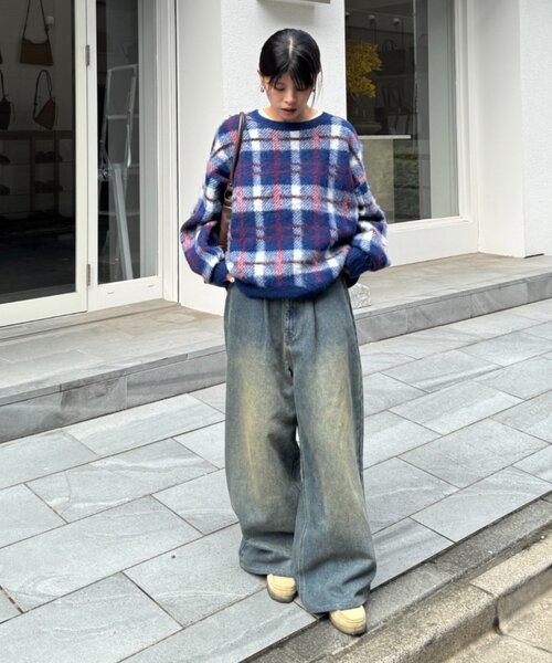 CIAOPANIC TYPY(チャオパニックティピー)の「【ZOZO限定】【UNISEX】シャギーチェックプルオーバーニット(ニット/セーター・レディース・ブラック/グレー/ブルー/グリーン・MEDIUM/LARGE)」の9枚目の写真