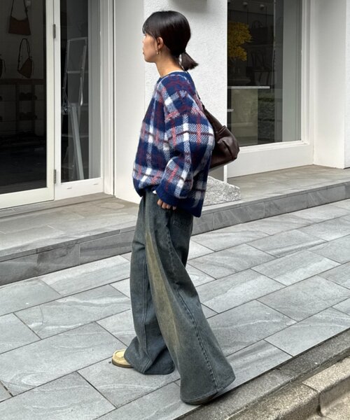 CIAOPANIC TYPY(チャオパニックティピー)の「【ZOZO限定】【UNISEX】シャギーチェックプルオーバーニット(ニット/セーター・レディース・ブラック/グレー/ブルー/グリーン・MEDIUM/LARGE)」の10枚目の写真