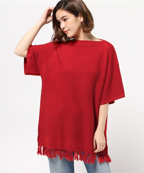 MOUSSY（マウジー）の「BF Spring fringe tops（ニット/セーター・レディース・ブルー/オフホワイト/レッド・FREE）」の3枚目の写真