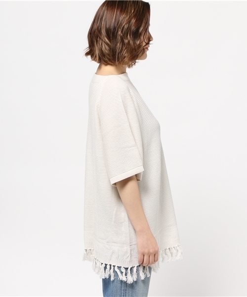 MOUSSY（マウジー）の「BF Spring fringe tops（ニット/セーター・レディース・ブルー/オフホワイト/レッド・FREE）」の5枚目の写真