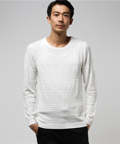 Revo.（レボ）の「Revo. 総柄 リンクス編み スプリングニット（ニット/セーター・メンズ・ブラック/ホワイト・1/2）」の2枚目の写真