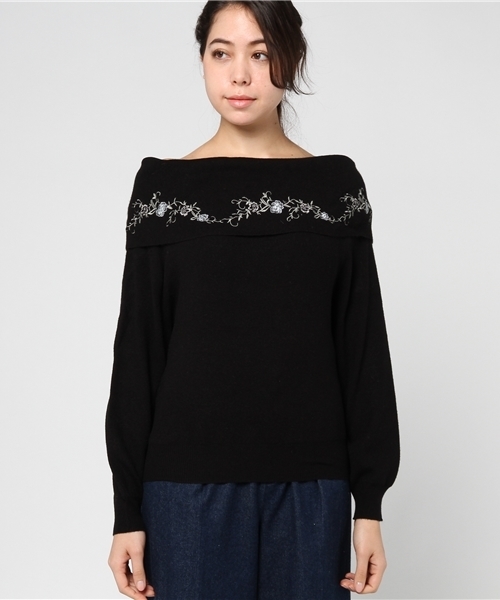 archives（アルシーヴ）の「オフタートル刺繍プルオーバー（ニット/セーター・レディース・ラベンダー/オフホワイト/ブラック・MEDIUM）」の4枚目の写真