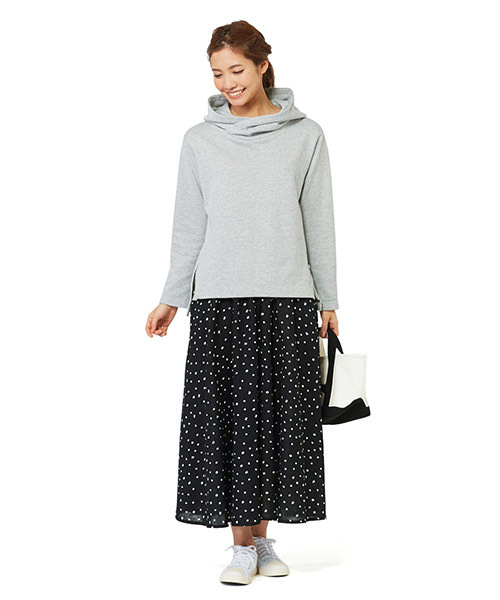 Live in comfort(リブインコンフォート)の「リブ イン コンフォート 気づいたらきゅん♪レモンドット柄のふわひらコットンロングスカート(スカート・レディース・ブラック/グレー/ネイビー・XX-LARGE/NM/NS/SL/X-LARGE/LARGE/MEDIUM/SMALL)」の11枚目の写真
