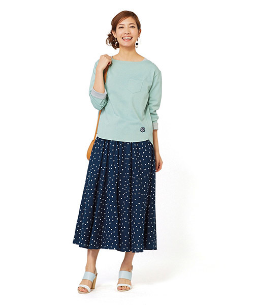 Live in comfort(リブインコンフォート)の「リブ イン コンフォート 気づいたらきゅん♪レモンドット柄のふわひらコットンロングスカート(スカート・レディース・ブラック/グレー/ネイビー・XX-LARGE/NM/NS/SL/X-LARGE/LARGE/MEDIUM/SMALL)」の9枚目の写真