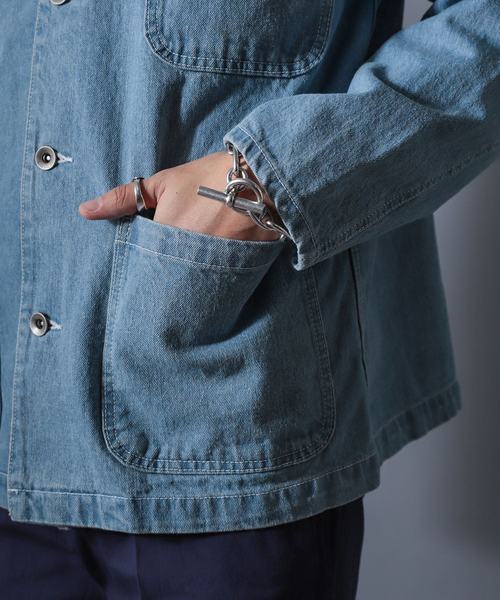 CIAOPANIC(チャオパニック)の「デニムカバーオールジャケット(デニムジャケット・メンズ・ライトブルー/インディゴブルー・M/L)」の6枚目の写真