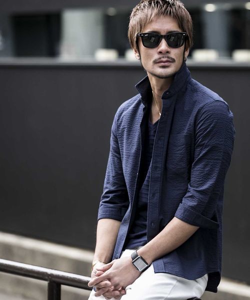 ATELIER SAB for men（アトリエサブフォーメン）の「シアサッカー7分袖シャツ（シャツ/ブラウス・メンズ・ブラック/ブルー/ネイビー・48/50）」の19枚目の写真