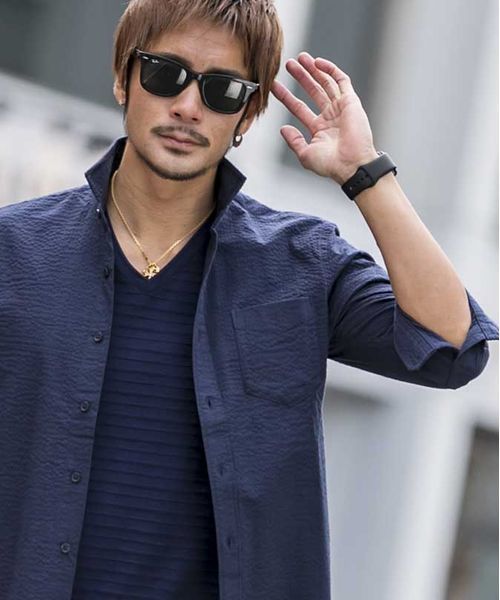 ATELIER SAB for men（アトリエサブフォーメン）の「シアサッカー7分袖シャツ（シャツ/ブラウス・メンズ・ブラック/ブルー/ネイビー・48/50）」の16枚目の写真