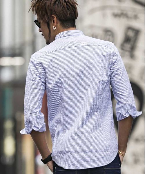 ATELIER SAB for men（アトリエサブフォーメン）の「シアサッカー7分袖シャツ（シャツ/ブラウス・メンズ・ブラック/ブルー/ネイビー・48/50）」の10枚目の写真