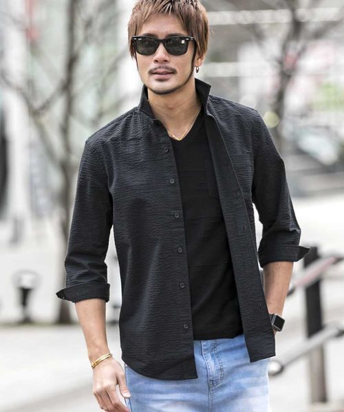 ATELIER SAB for men（アトリエサブフォーメン）の「シアサッカー7分袖シャツ（シャツ/ブラウス・メンズ・ブラック/ブルー/ネイビー・48/50）」の20枚目の写真