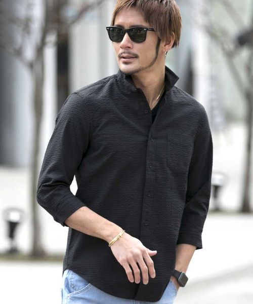 ATELIER SAB for men（アトリエサブフォーメン）の「シアサッカー7分袖シャツ（シャツ/ブラウス・メンズ・ブラック/ブルー/ネイビー・48/50）」の17枚目の写真