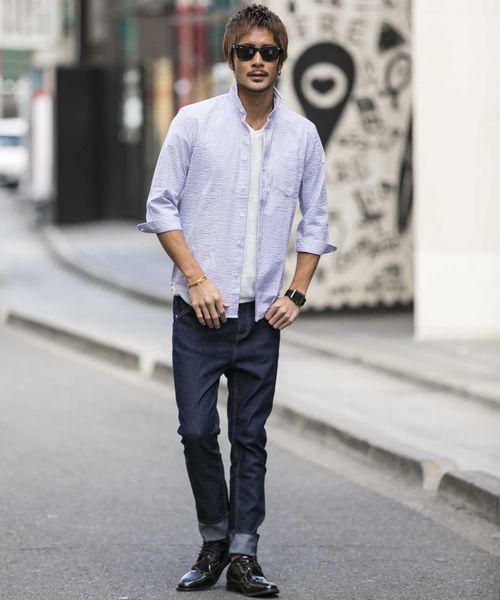 ATELIER SAB for men（アトリエサブフォーメン）の「シアサッカー7分袖シャツ（シャツ/ブラウス・メンズ・ブラック/ブルー/ネイビー・48/50）」の14枚目の写真