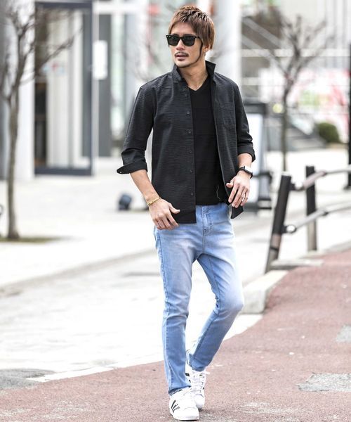 ATELIER SAB for men（アトリエサブフォーメン）の「シアサッカー7分袖シャツ（シャツ/ブラウス・メンズ・ブラック/ブルー/ネイビー・48/50）」の8枚目の写真