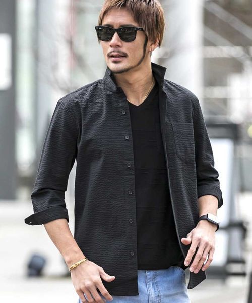 ATELIER SAB for men（アトリエサブフォーメン）の「シアサッカー7分袖シャツ（シャツ/ブラウス・メンズ・ブラック/ブルー/ネイビー・48/50）」の18枚目の写真