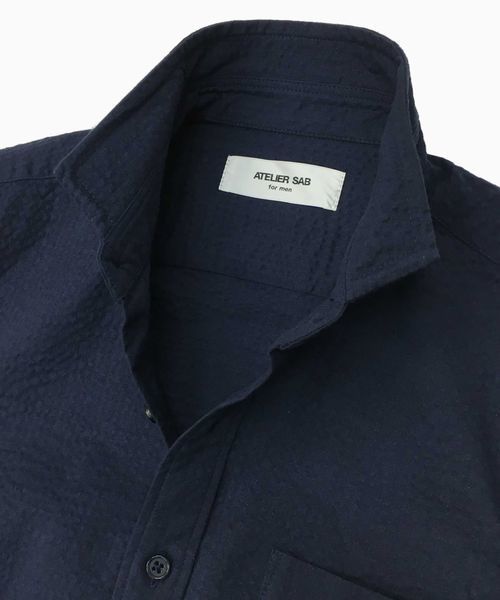 ATELIER SAB for men（アトリエサブフォーメン）の「シアサッカー7分袖シャツ（シャツ/ブラウス・メンズ・ブラック/ブルー/ネイビー・48/50）」の6枚目の写真