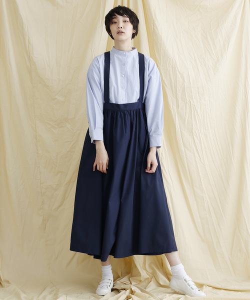 MERLOT IKYU（メルローイキュウ）の「タックロングサロペットスカート1642（スカート・レディース・ブラック/ネイビー/ベージュ・FREE）」の3枚目の写真