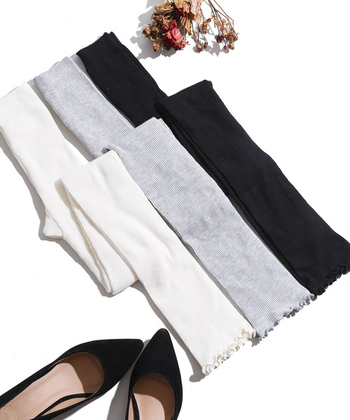 WEGO（ウィゴー）の「WEGO/レイヤードフリルリブレギンス(10分丈)（レギンス/スパッツ・レディース・ライトグレー/ブラック/キナリ・FREE）」の9枚目の写真