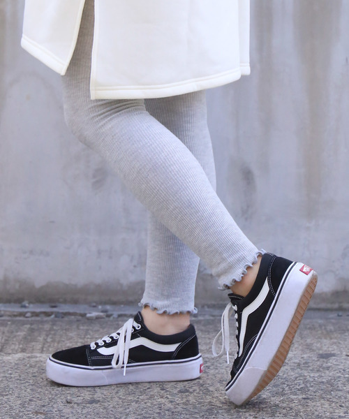 WEGO（ウィゴー）の「WEGO/レイヤードフリルリブレギンス(10分丈)（レギンス/スパッツ・レディース・ライトグレー/ブラック/キナリ・FREE）」の7枚目の写真