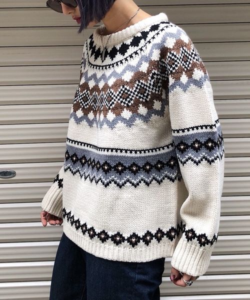 PAGEBOY（ページボーイ）の「求心柄クルーネックプルオーバー（ニット/セーター・レディース・チャコールグレー/オフホワイト・FREE）」の3枚目の写真