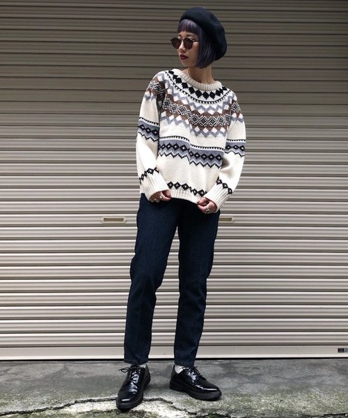 PAGEBOY（ページボーイ）の「求心柄クルーネックプルオーバー（ニット/セーター・レディース・チャコールグレー/オフホワイト・FREE）」の6枚目の写真