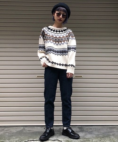 PAGEBOY（ページボーイ）の「求心柄クルーネックプルオーバー（ニット/セーター・レディース・チャコールグレー/オフホワイト・FREE）」の7枚目の写真