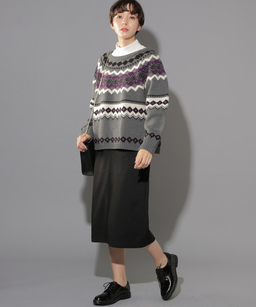 PAGEBOY（ページボーイ）の「求心柄クルーネックプルオーバー（ニット/セーター・レディース・チャコールグレー/オフホワイト・FREE）」の8枚目の写真