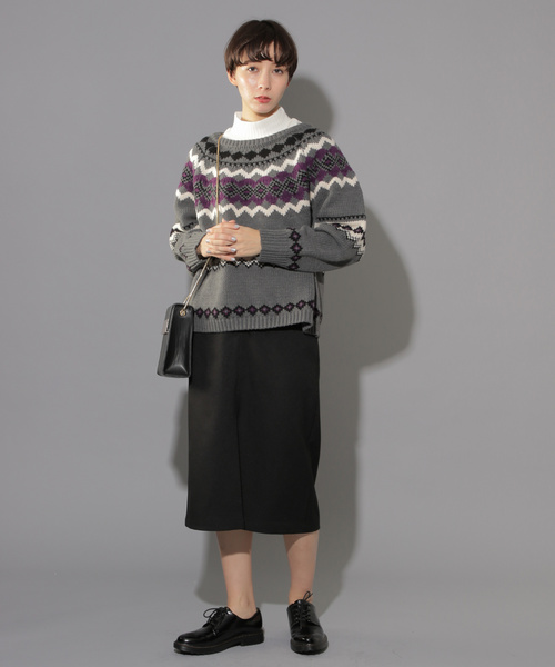 PAGEBOY（ページボーイ）の「求心柄クルーネックプルオーバー（ニット/セーター・レディース・チャコールグレー/オフホワイト・FREE）」の9枚目の写真
