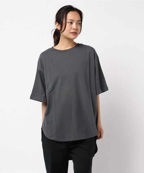 CRAFT STANDARD BOUTIQUE（クラフトスタンダードブティック）の「【追加生産】厚手裾ラウンドカットBIGTシャツ○☆（Tシャツ/カットソー・レディース・チャコールグレー/パープル/オフホワイト/カーキ・M/L）」の9枚目の写真