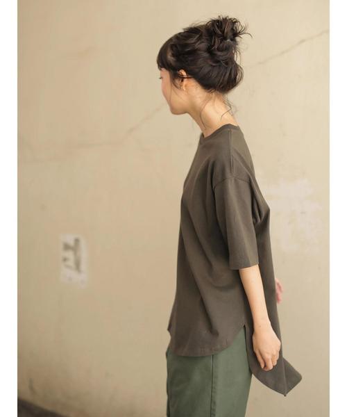 CRAFT STANDARD BOUTIQUE（クラフトスタンダードブティック）の「【追加生産】厚手裾ラウンドカットBIGTシャツ○☆（Tシャツ/カットソー・レディース・チャコールグレー/パープル/オフホワイト/カーキ・M/L）」の5枚目の写真