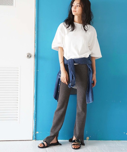 CRAFT STANDARD BOUTIQUE（クラフトスタンダードブティック）の「【追加生産】厚手裾ラウンドカットBIGTシャツ○☆（Tシャツ/カットソー・レディース・チャコールグレー/パープル/オフホワイト/カーキ・M/L）」の21枚目の写真