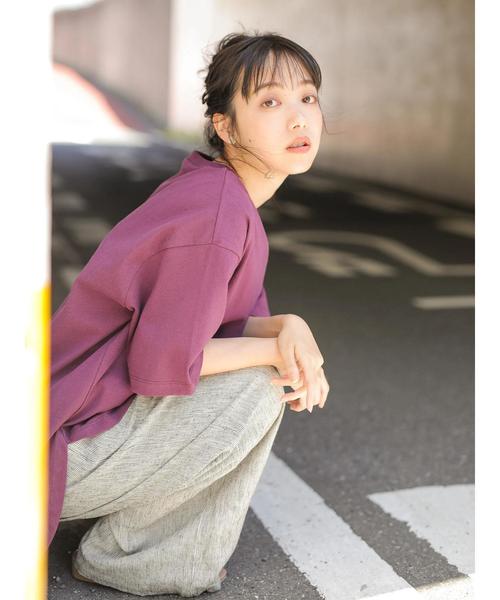 CRAFT STANDARD BOUTIQUE（クラフトスタンダードブティック）の「【追加生産】厚手裾ラウンドカットBIGTシャツ○☆（Tシャツ/カットソー・レディース・チャコールグレー/パープル/オフホワイト/カーキ・M/L）」の12枚目の写真