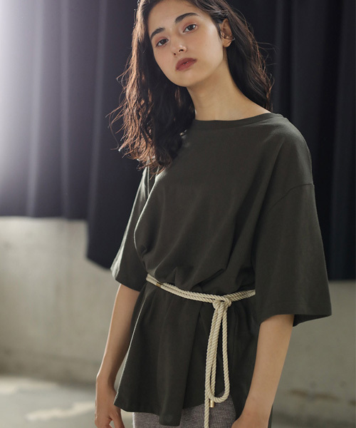 CRAFT STANDARD BOUTIQUE（クラフトスタンダードブティック）の「【追加生産】厚手裾ラウンドカットBIGTシャツ○☆（Tシャツ/カットソー・レディース・チャコールグレー/パープル/オフホワイト/カーキ・M/L）」の13枚目の写真