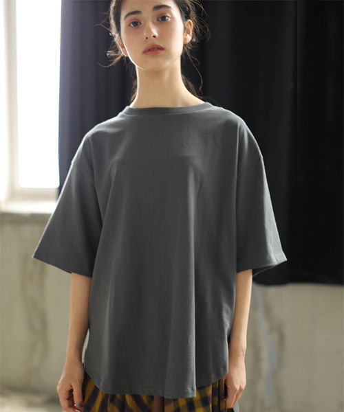 CRAFT STANDARD BOUTIQUE（クラフトスタンダードブティック）の「【追加生産】厚手裾ラウンドカットBIGTシャツ○☆（Tシャツ/カットソー・レディース・チャコールグレー/パープル/オフホワイト/カーキ・M/L）」の15枚目の写真