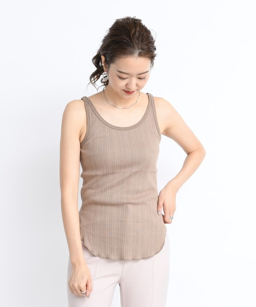 DouDou（ドゥドゥ）の「ランダムリブタンク（Tシャツ/カットソー・レディース・ベージュ/ブラウン/オフホワイト/ボルドー・FREE）」の3枚目の写真