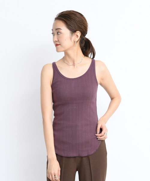 DouDou（ドゥドゥ）の「ランダムリブタンク（Tシャツ/カットソー・レディース・ベージュ/ブラウン/オフホワイト/ボルドー・FREE）」の4枚目の写真