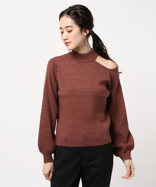 one way（ワンウェイ）の「オープンショルダーラメニット（ニット/セーター・レディース・ブラック/ベージュ/ライトブラウン・M）」の3枚目の写真