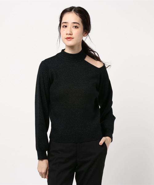 one way（ワンウェイ）の「オープンショルダーラメニット（ニット/セーター・レディース・ブラック/ベージュ/ライトブラウン・M）」の2枚目の写真