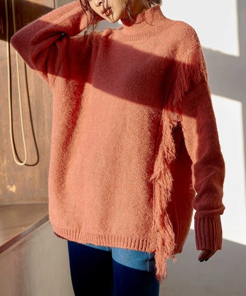 KOBE LETTUCE（コウベレタス）の「サイドフリンジニット（ニット/セーター・レディース・オレンジ系その他/チャコール/ライトベージュ・FREE）」の11枚目の写真