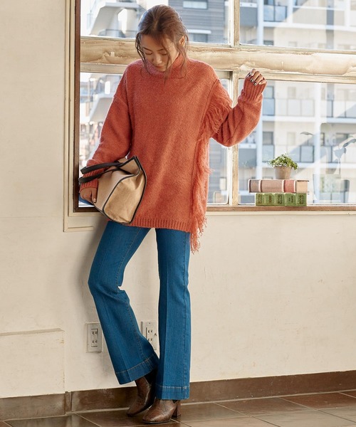 KOBE LETTUCE（コウベレタス）の「サイドフリンジニット（ニット/セーター・レディース・オレンジ系その他/チャコール/ライトベージュ・FREE）」の5枚目の写真