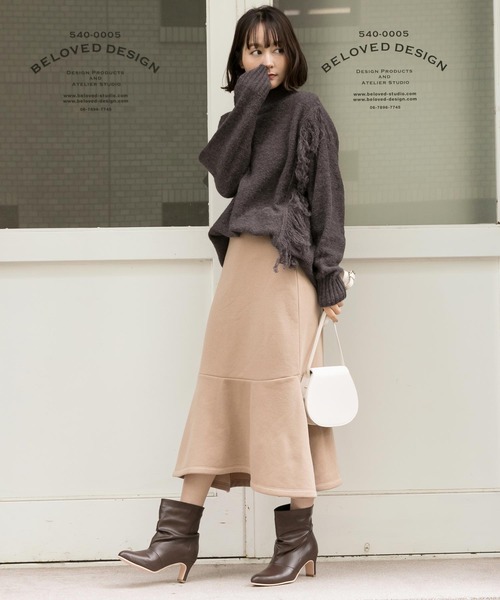 KOBE LETTUCE（コウベレタス）の「サイドフリンジニット（ニット/セーター・レディース・オレンジ系その他/チャコール/ライトベージュ・FREE）」の7枚目の写真