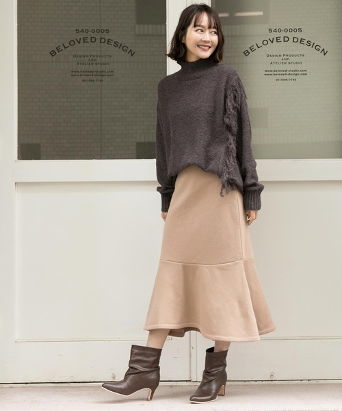 KOBE LETTUCE（コウベレタス）の「サイドフリンジニット（ニット/セーター・レディース・オレンジ系その他/チャコール/ライトベージュ・FREE）」の4枚目の写真