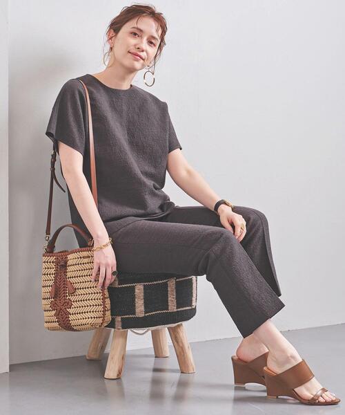 美品 ユナイテッドアローズ 36 パンツスーツ ストレッチ ノーカラー スラブ メランジ スリム ノープリーツ スラックス ―ストレッチ・防シワ