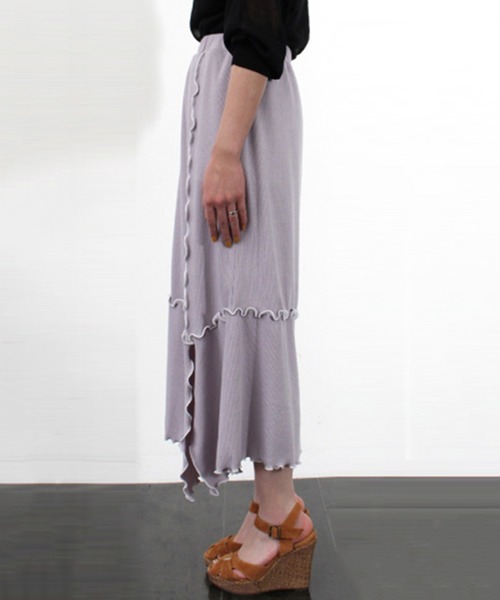 STYLEBLOCK（スタイルブロック）の「変形リブメローロングスカート（スカート・レディース・モカ/ラベンダー/ブラック/オフホワイト/オリーブ・M）」の9枚目の写真
